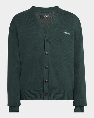 Amiri Men's Bone Applique Cardigan In Evergreen