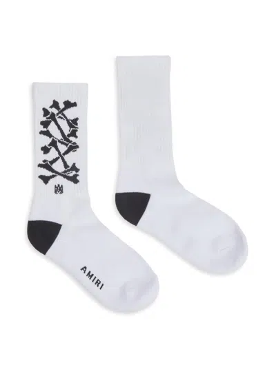 Amiri Men's Bones Stacked Cotton-blend Socks In White