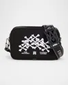 Amiri Bones Stacked Embroidered Canvas Camera Bag In Black