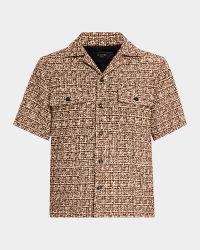 Amiri Men's Boucle Camp Shirt In Chocolate