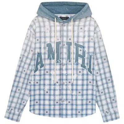 AMIRI AMIRI MEN'S CERULEAN HOODED COTTON OVERSHIRT