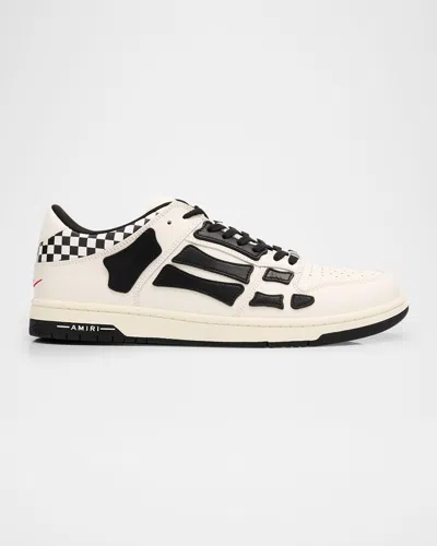 Amiri Men's Checkered Skeleton Low-top Leather Sneakers In White Black
