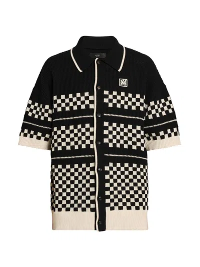Amiri Checkered Mesh Sweater With Logo Embroidery In Black