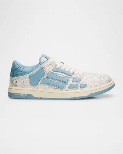 Amiri Blue & White Crystal Skel Top Low Trainers In Ocean Sky