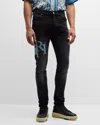 AMIRI MEN'S CRYSTAL STAGGERED LOGO JEANS