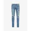 Amiri Mens Dark Indigo Mx1 Distressed Slim-leg Stretch-denim Jeans