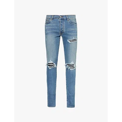 Amiri Mens Dark Indigo Mx1 Distressed Slim-leg Stretch-denim Jeans