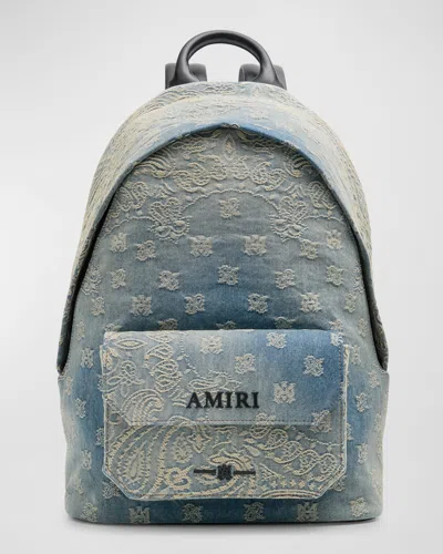 Amiri Men's Denim Bandana Jacquard Backpack In Gray