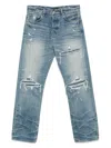 Amiri Men Blue Jeans With Ripped Details On The Front And Logo Patch On The Rear In Denim Man In Blue