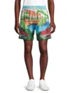Amiri Eden Graphic-print Silk Shorts In Blue Multi