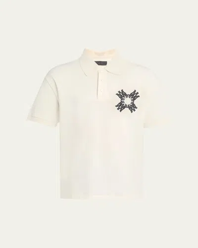 Amiri Off-white Embroidered Ma Quad Polo In Alabaster