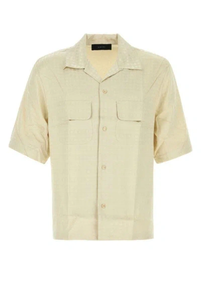 Amiri Embroidered Satin Shirt With Chest Pockets In Beige