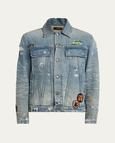 AMIRI MEN'S FADED MULTI-PATCH PEGASUS TRUCKER JACKET