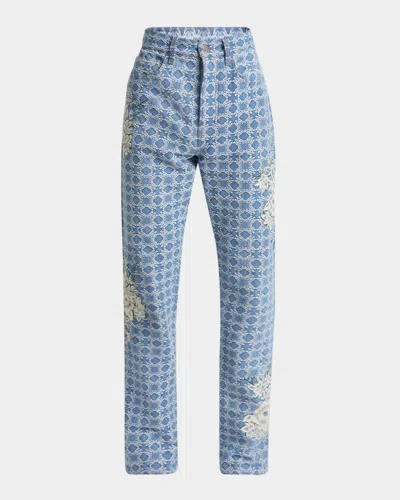 Amiri Men's Floral Embroidered Ma Quad Jeans In Surf Indigo
