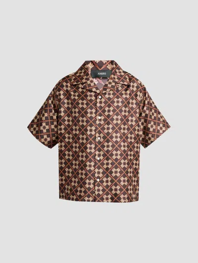 Amiri Men's Geometric Silk Camp Shirt In Brown