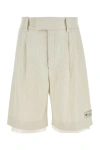 Amiri Pleated Bermuda Shorts In Textured Fabric In White