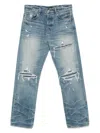 Amiri Men Blue Jeans With Ripped Details On The Front And Logo Patch On The Rear In Denim Man In Blue