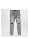 Amiri Mx1 Distressed Leopard Panel Skinny Jeans In Light Blue