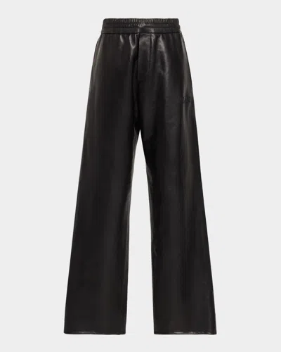 Amiri Men's Leather Wide-leg Track Pants In Black