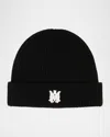 Amiri Men's Ma Embroidered Wool Rib Beanie Hat In Black