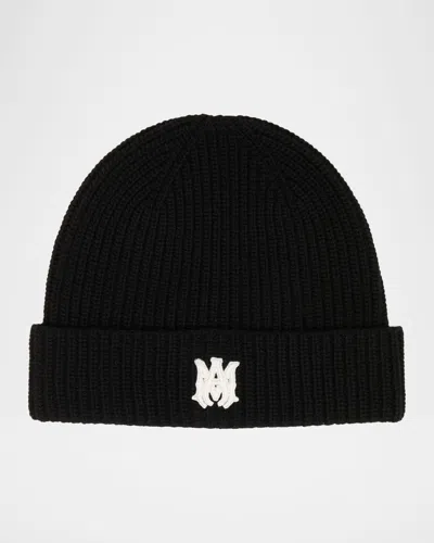 Amiri Men's Ma Embroidered Wool Rib Beanie Hat In Black