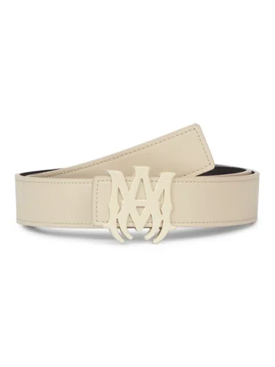 Amiri Men's Ma Logo Leather Belt In Alabaster