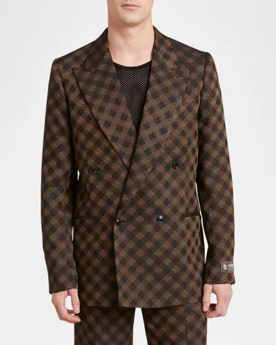 Amiri Brown Double-breasted Jacket With Check Motif In Wool Blend Man