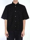 Amiri Mens Quad Monogram-jacquard Short-sleeve Cotton And Wool-blend Shirt Black