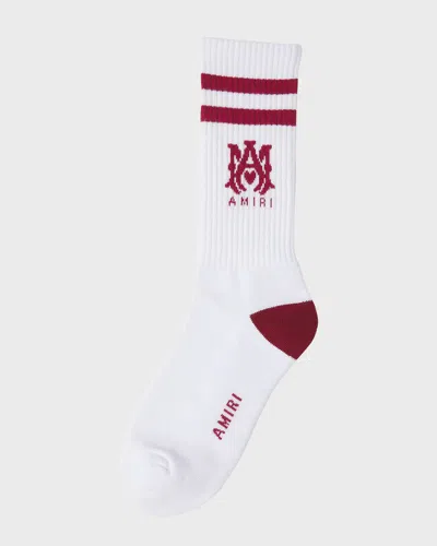Amiri Men's Ma Stripe Crew Socks In White/blue