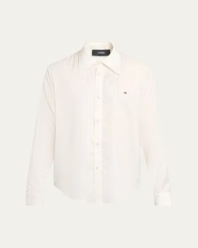 Amiri Men's Metallic Fiber Fine-stripe Silk Sport Shirt In White