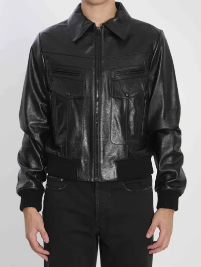 Amiri Men Multi-pocket Leather Bomber Jacket In Black