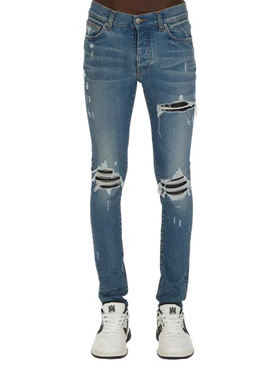 Amiri Men's Mx1 Distressed Denim Mid-rise Skinny Jeans In Blue