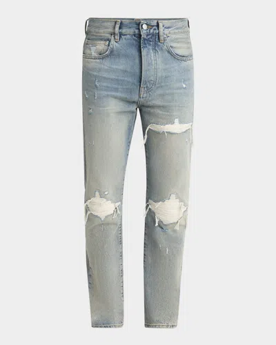 AMIRI MEN'S MX1 DISTRESSED JEANS WITH PLEATED SUEDE