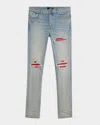 Amiri Mx1 Slim Fit Jeans With Distressed Red Accents