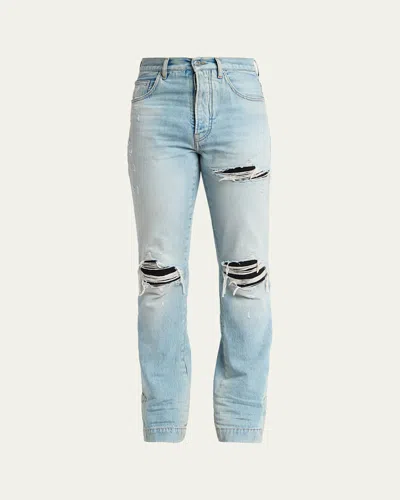 Amiri Men's Mx1 Distressed Slim-fit Flare Jeans In Blue