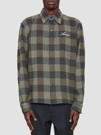 Amiri Cotton Shirt With Checked Pattern In Green
