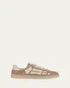 Amiri Mens Pacific Bones Branded Suede Low-top Trainers Brow In Brown/beige