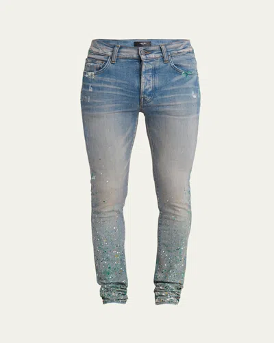 Amiri Men's Paint Splatter Skinny Jeans In Clay Indigo