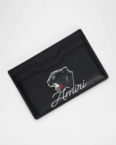Amiri Men's Panther Logo Leather Card Holder In Black