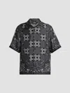 Amiri Silk Bowling Shirt With Cuban Collar And All-over Geometric Print In Black