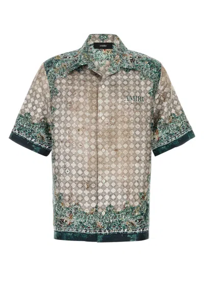 Amiri Monogram Bandana Print Silk Bowling Shirt In Green