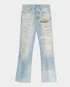 Amiri Men's Repaired Bootcut Jeans In Blue
