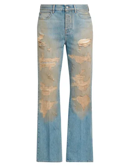 Amiri Men's Repaired Distressed Mid-rise Bootcut Jeans In Brown