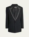 Amiri Crystal Embellished Lapel Single Breasted Blazer In Black