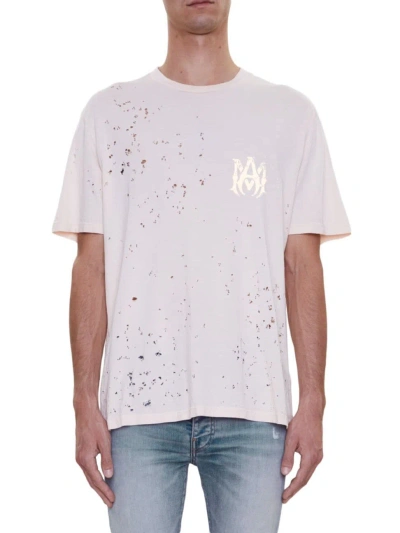 Amiri Men's Shotgun Distressed T-shirt In Cream Tan
