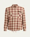 Amiri 'shotgun' Beige Shirt With Logo Print On Front And Rear And  All-over Check Motif In Chocolate