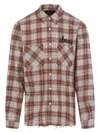 Amiri 'shotgun' Beige Shirt With Logo Print On Front And Rear And  All-over Check Motif In Brown