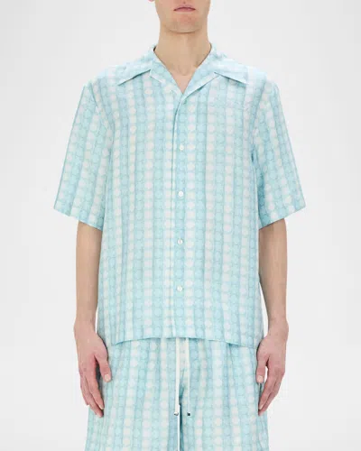 Amiri Men's Silk Ma Quad Bowling Shirt In Blue