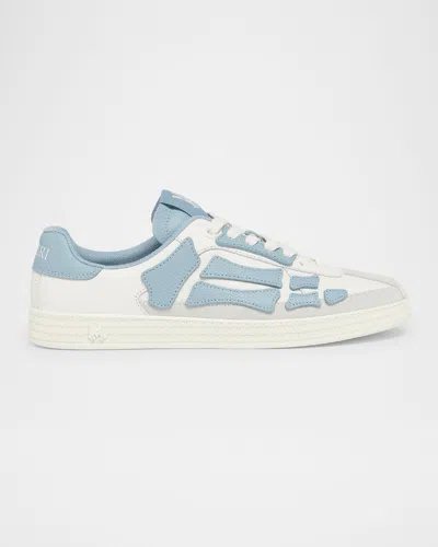 Amiri Men's Skel Collegiate-inspired Suede Sneakers In White/blue