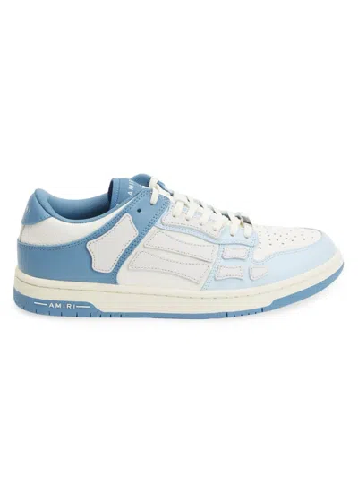 Amiri 'skel Top Low' Light Blue And Blue Bi-color Sneakers With Skeleton Patch In Leather Man In Pale Blue